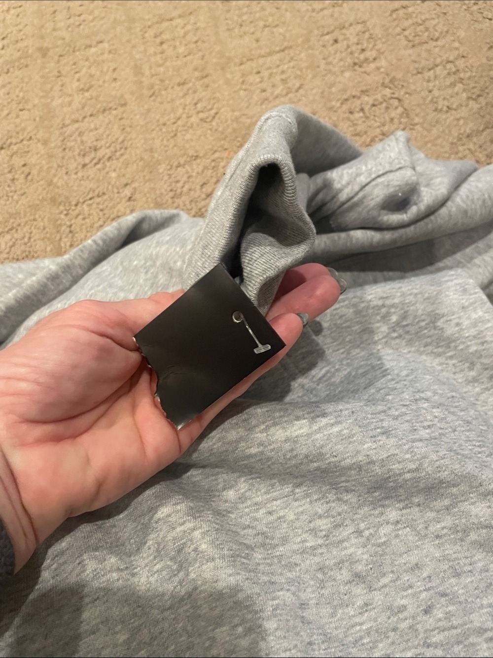 adidas Boys Light Gray Crewneck Hoodie with Navy Logo - Picture 3 of 3